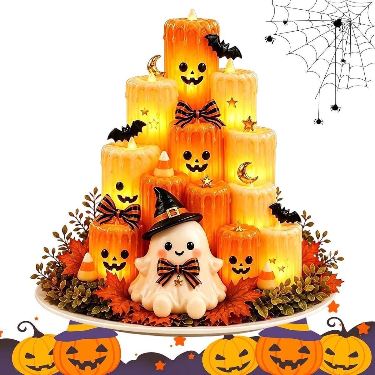 KZQ Vlamloze Realistische Halloween Kaarsen Met Spookmotief – Veilige Sfeerkaarsen Voor Griezelige Decoratie Binnen