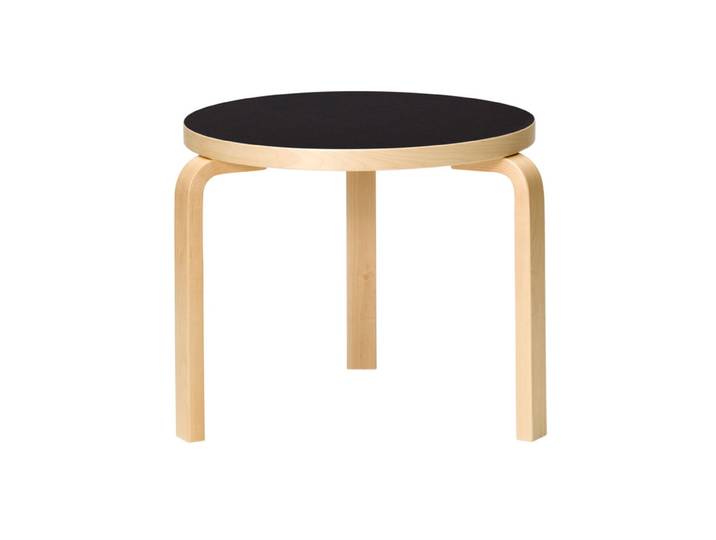 ARTEK table basse TABLE 90D (Bouleau laqué naturel, plateau en linoléum noir - bois massif)