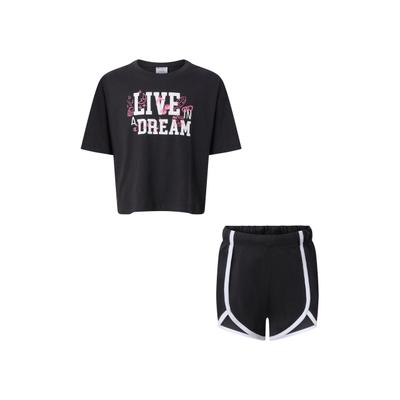 T-Shirt & Shorts CHAMPION "Graphic Oversized Fit T-Shirt and Shorts set", Mädchen, Gr. XXL (176), nbk, nbk, Obermaterial: 100% Baumwolle, KOB Set-Artikel, 2-teiliges Set aus T-Shirt und Shorts, für Kinder