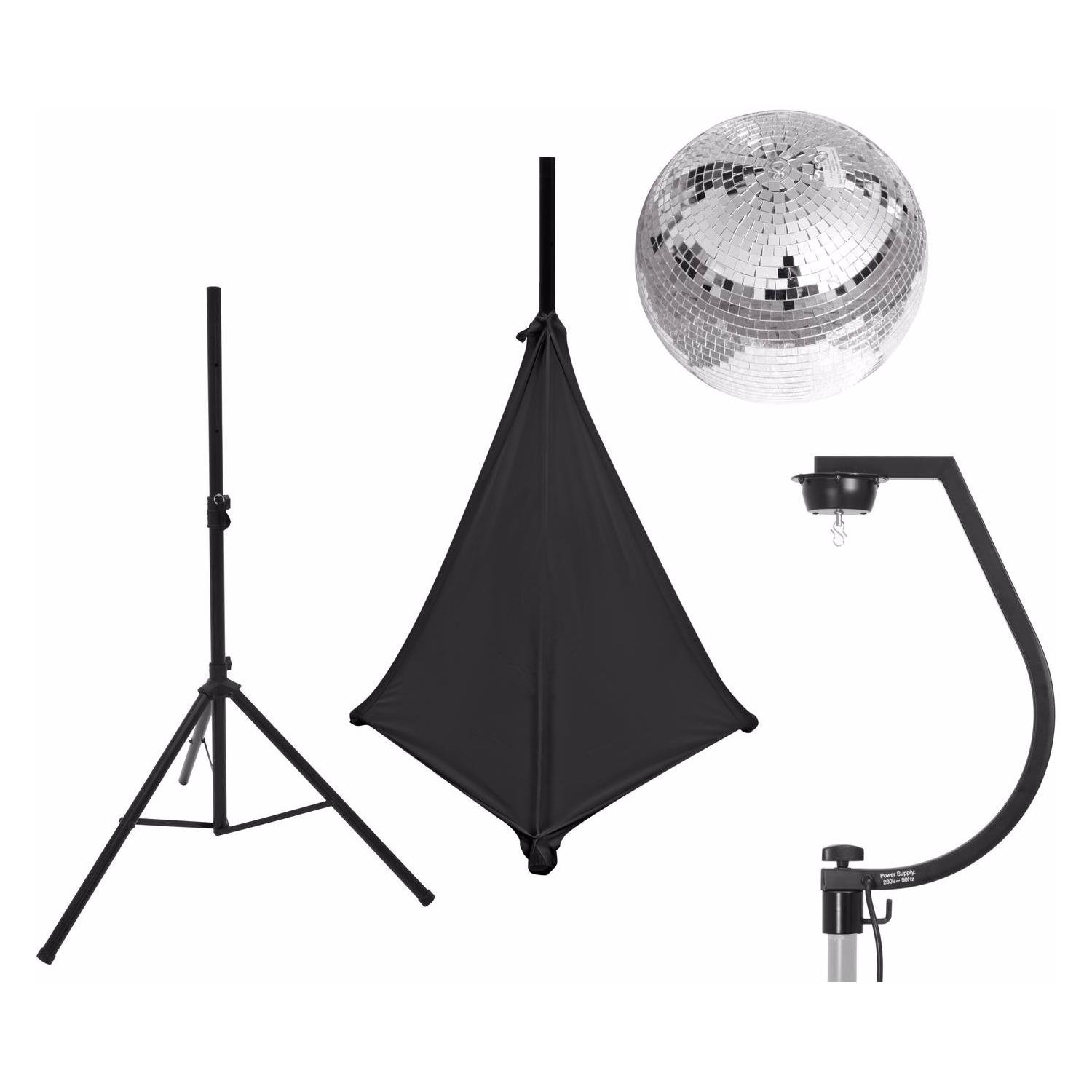 Eurolite Set Spiegelkugel 30cm mit Stativ und Segel schwarz (30 cm) (20000705)