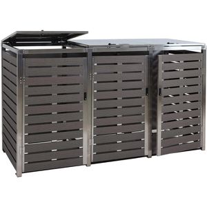 Mendler Mülltonnenbox HWC-K14, WPC/Edelstahl, für 3 Mülltonnen bis 240 Liter, abschließbar