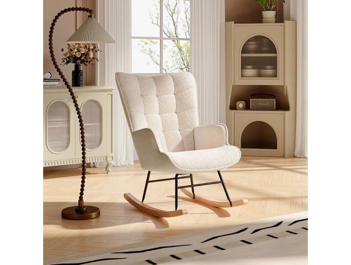 Fauteuil à bascule - EIFSON - Beige - Accoudoirs - Style Scandinave - Confort optimal