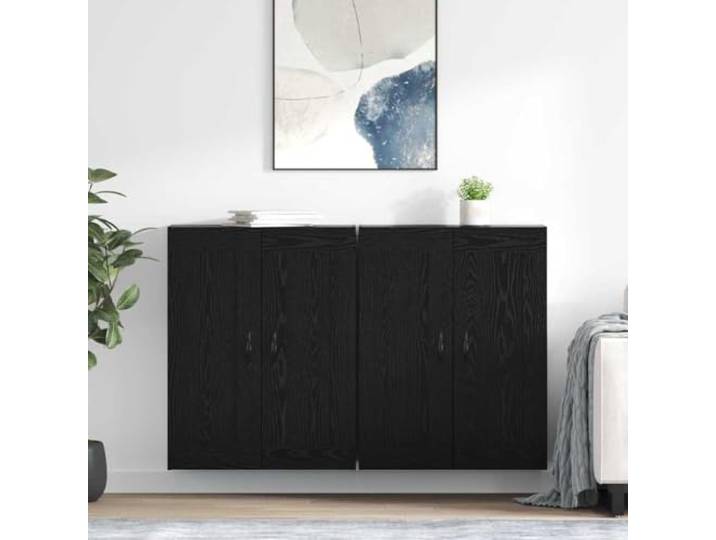 Wandschrank 2er Set Schwarz Eichen-Optik Holzwerkstoff Schwebeschrank 2 Stück, moderne Optik, platzsparend, robust, vielseitig nutzbar