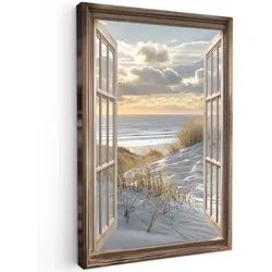 LEINWANDBILD Ausblick - Strand - Dünen - Meer - Natur Deko Wohnzimmer 20x30 cm