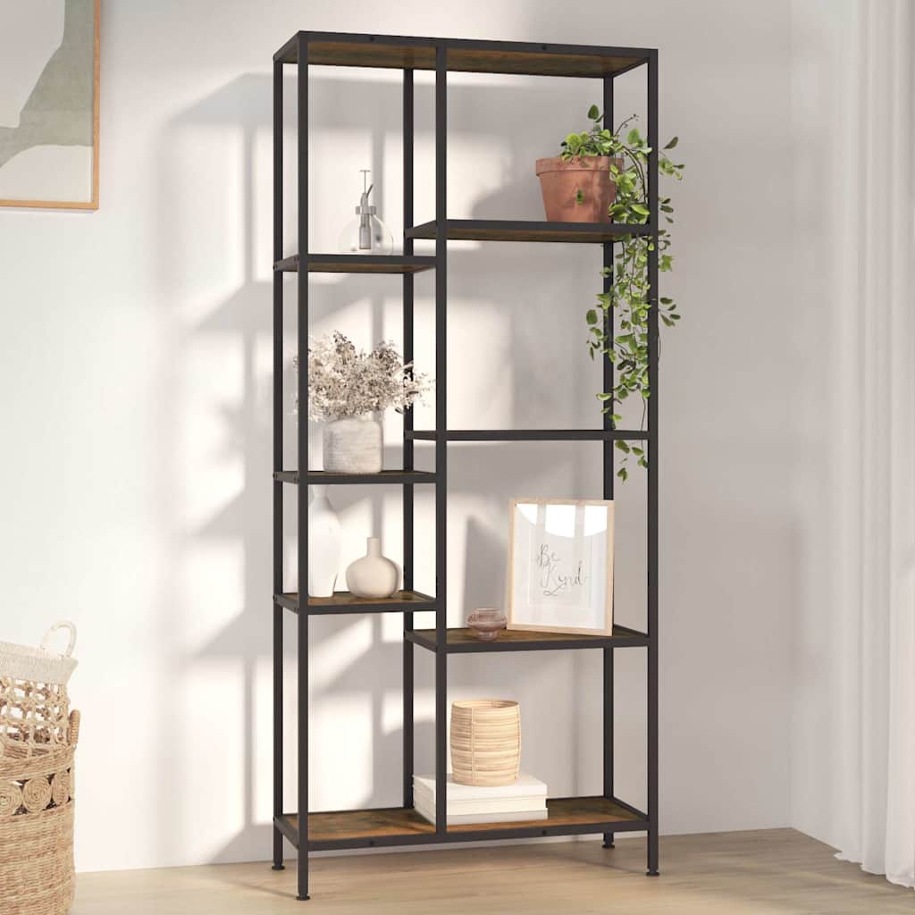 vidaXL Estantería de madera contrachapada y acero 80x30x180 cm Marrón
