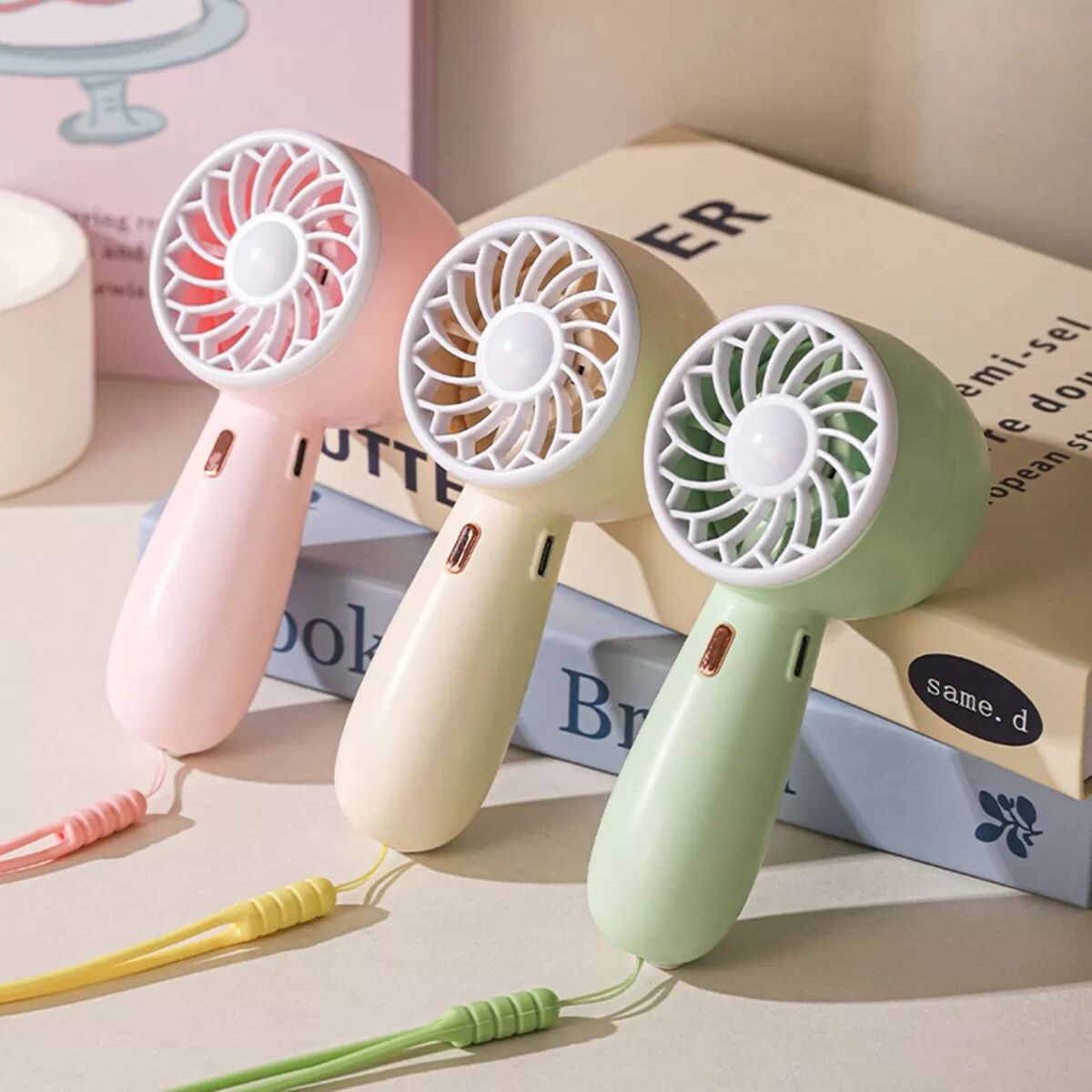 INF Mini-Handventilator – Tragbarer USB wiederaufladbarer 3-Stufen leiser persönlicher Ventilator mit Silikonband und 350mAh Gelb