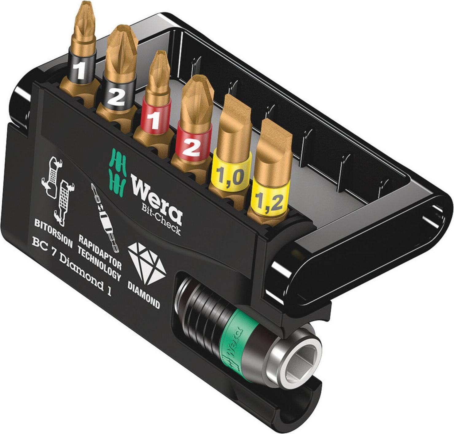 Wera Bit-Check 7 Diamond assortiment met 1 bit en universele houder