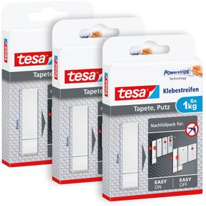 Tesa Powerstrips 77771, Tapete & Putz, bis 1 kg, weiß, 18 Stück