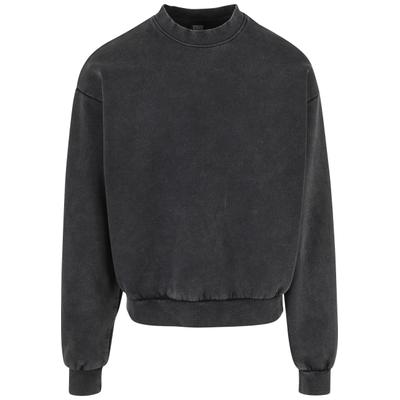 Sweater URBAN CLASSICS "Urban Classics Herren Acid Washed Crew", Herren, Gr. L, grau (schwarz), 70% Baumwolle, 30% Polyester, unifarben, Rundhals, Sweatshirts Sweater