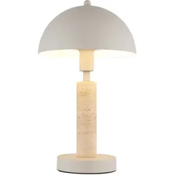 Tischleuchte Beistellleuchte Textil sandfarben Tischlampe Wohnzimmerlampe Travertine Stein, Metall, 1x LED 4,9W 470Lm warmweiß, DxH 20x34 cm