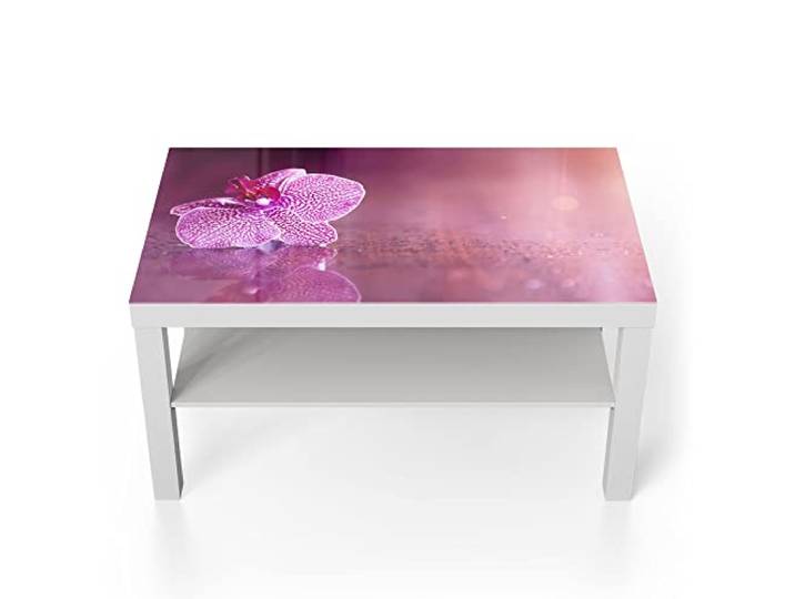 DEQORI Glastisch weiß groß 90x50 cm Motiv Einzelne Orchideenblüte ausgefallener Beistelltisch aus Glas Hochglanz Couchtisch fürs Wohnzimmer moderner Couch Tisch mit Design