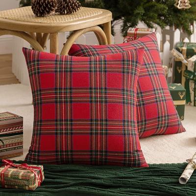 Perfect Picks Market Rustic Christmas Pillow Covers Plaid Checkered Cushion Cases For Cozy Holiday Sofa Decor red