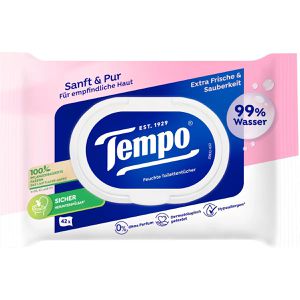 Tempo Feuchtes-Toilettenpapier Sanft & Pur, 99% Wasser, extra Frische & Sauberkeit, 42 Tücher