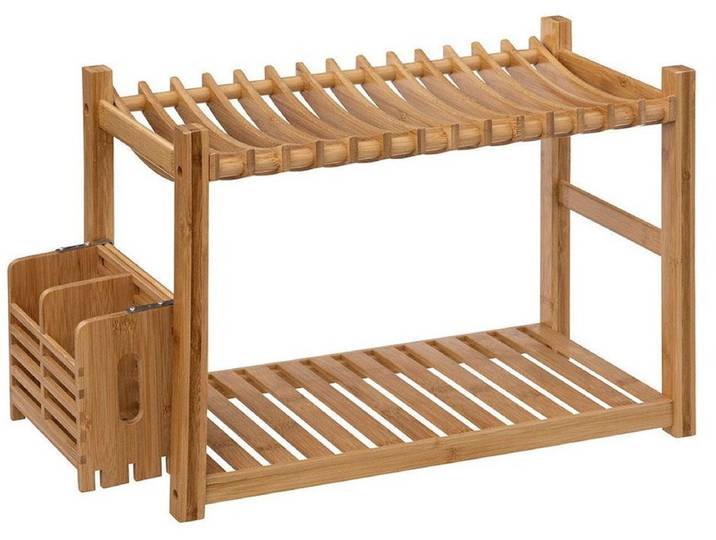 5Five Afdruiprek Bamboe met bestekhouder - 2 Levels - Wandafdruiprek - Afwasrek