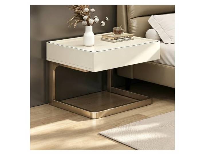 PQPQLI Nachttisch Im Industriestil, Beistelltisch Mit Schublade Schwebender Nachtschrank, Vielseitiger Nachtkommode, Tisch Mit Stahlgestell, Für Schlafzimmer(Cream white)