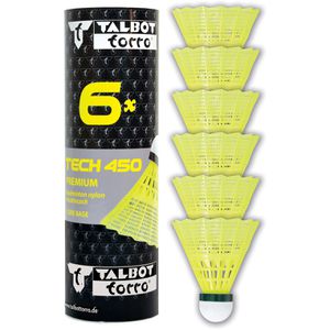 Talbot-Torro Badminton-Bälle Tech 450 Premium, Trainingsball, langsam, gelb, 6 Stück