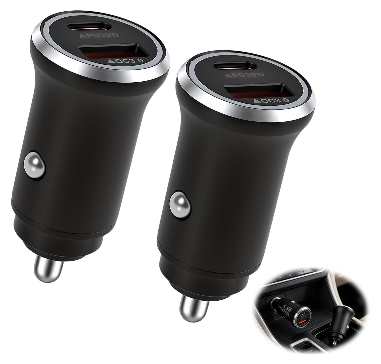Dripio USB-C autolader set van 2, 12V, met PD & QC3.0, 2 aansluitingen
