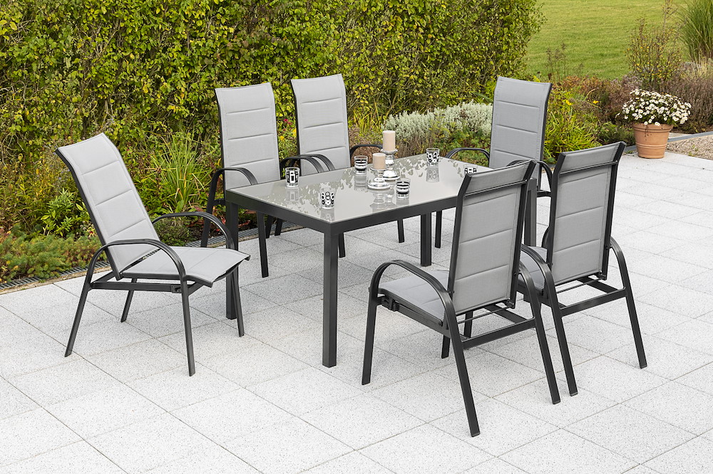 MERXXHANDELS Marini Set 7tlg 6 Sessel Tisch 150x90cm Alu/Textil 16909323