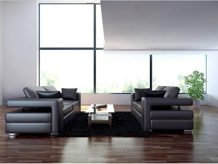 JVmoebel Polstergarnitur Ledersofa in Grau mit Edelstahlfüßen und Ablageflächen von JVmoebel, (2-tlg), Made in Europa