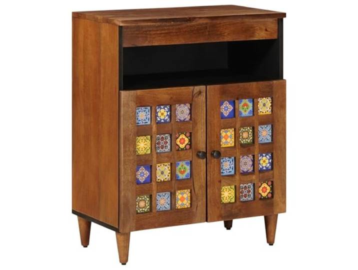HKQWPBF Sideboard Walnuss 60 x 33 x 75 cm Massivholz Mango Mangoholz,Scharniertüren,Stauraum,Geschirr,Wohnaccessoires,Esszimmer,Wohnzimmer,minimalistisch
