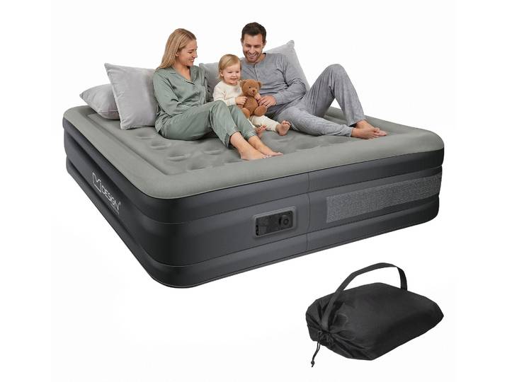 ML-Design Luftmatratze 2 Personen 203x157x47 cm Grau, Luftbett selbstaufblasend mit Luftpumpe 230V Aufblasbare Matratze Gästebett Doppelbett