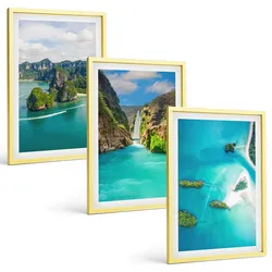 BILDER SET 3er Set - 40x60 cm Goldrahmen - Tropische Inseln, türkisfarbenes Wasser