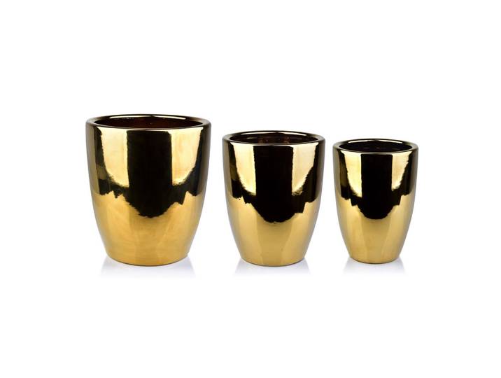 Mondex Übertopf-Set Neva Gold 3-tlg Gold Keramik, Goldfarben, 40x45x40 cm, Dekoration, Blumen & Blumentöpfe, Übertöpfe