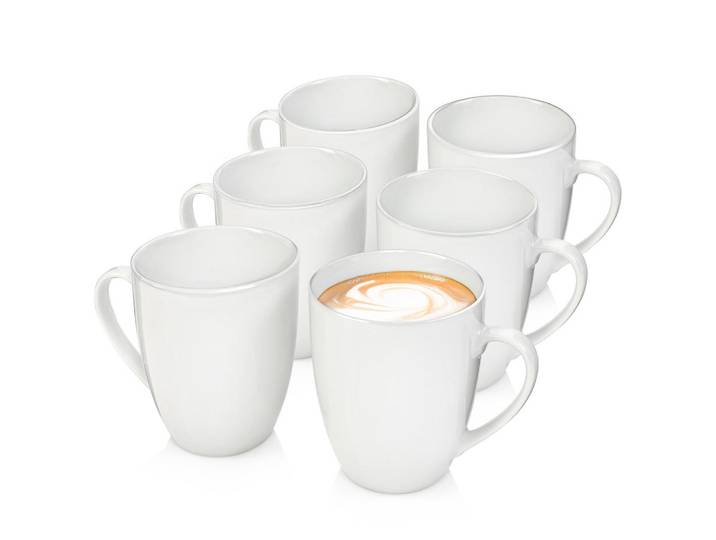 Sänger Kaffeebecher SET NEW Port - 6 teilig aus Porzellan, Weiß, Keramik, 6-teilig, 0.35 L, Rund, hitzebeständig, Geschirr, Tassen, Kaffeebecher