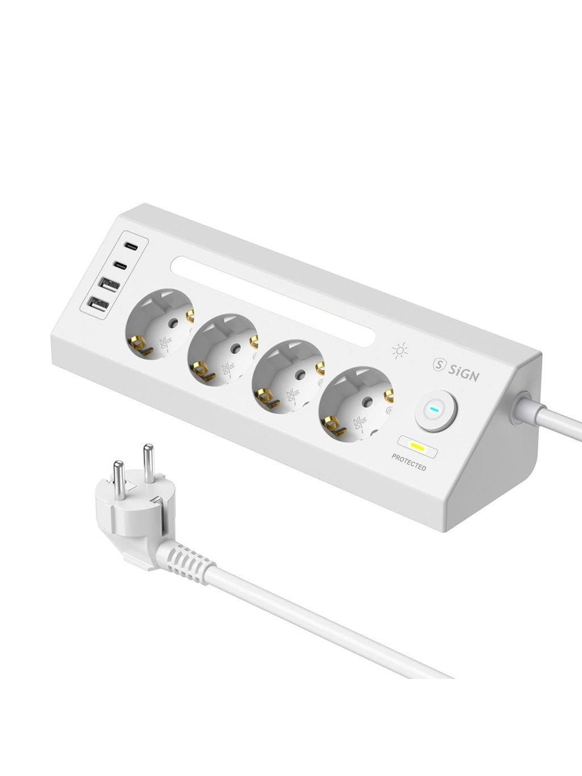 SiGN fast charging desktop power strip 4-way/2x USB-A/2x USB-C 1.8m - white