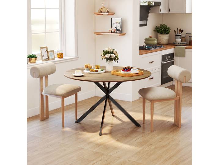 HOMCOM Table Ronde 120cm Industrielle Bois Acier Chêne