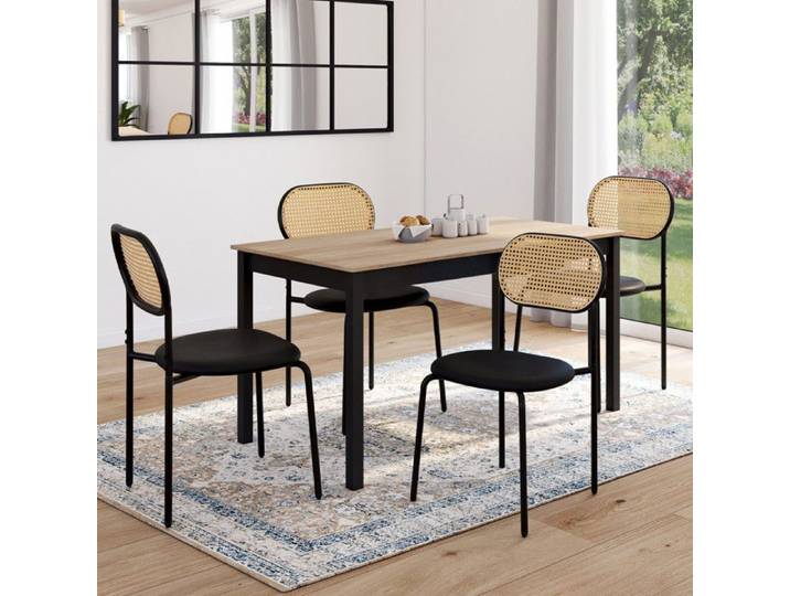 IDMARKET Lot de 4 chaises de salle à manger CLOTILDE cannage noir