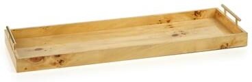 Zodax Dubbo Burl Wood Rectangular Tray with Gold Handles