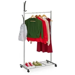 Relaxdays Silberne Garderobe mit Rollen Schwarz,Silber