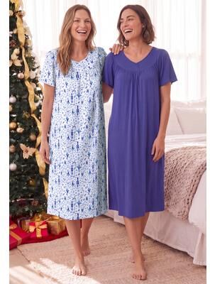 Plus Size Women's 2-Pack Bib Gown by Only Necessities in White Holiday Toile (Size L)