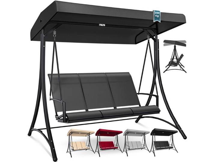 Balancelle hollywoodienne anthracite - KESSER - 3 places - 300 kg - Design ergonomique - Résistante aux intempéries