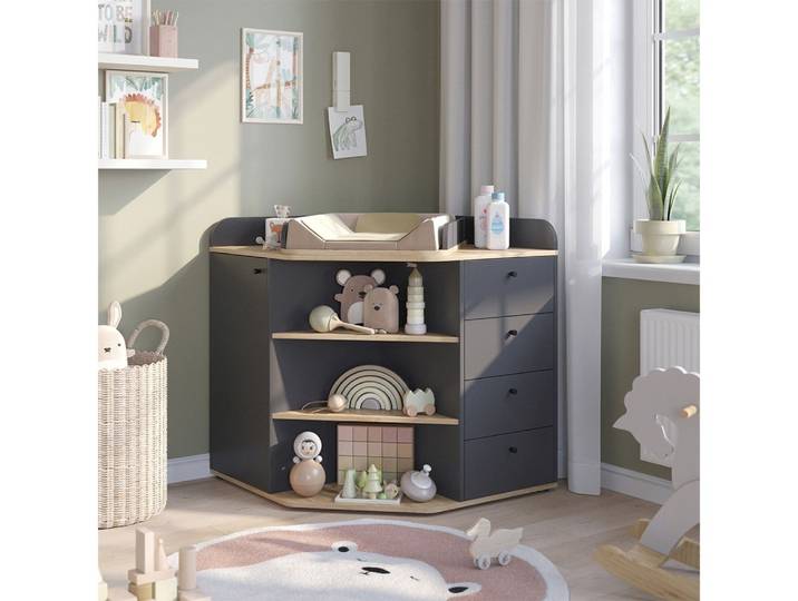 Vicco Wickelkommode Aria, Anthrazit/Artisan/Artisan-Eiche, 85 x 90 cm mit Regalen und 4...