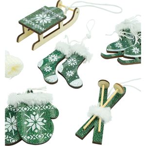 Heitmann-Deco Weihnachtsbaumschmuck 1090946, grün, 8-10 cm, Anhänger-Set aus Holz, glitzernd, 6 Stück