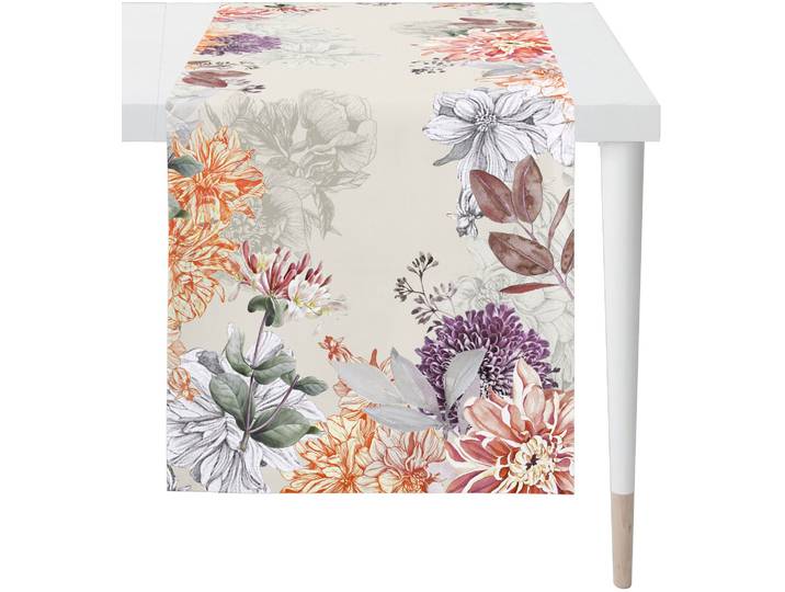 Tischläufer APELT 5604 HERBSTZEIT, Herbstliches Blumen-Design , bunt (grau, bunt), B:48cm L:140cm, Baumwolle, Polyester, Tischdecken, Tischläufer, Kunstvolles Floral-Muster, harmonische Farben, vielseitig kombinierbar