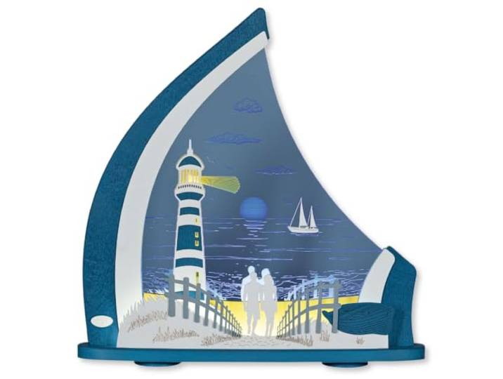 weigla - LED Lichterspitze original Erzgebirge I Motiv Maritim I LED Lichterbogen I Größe 52 x 53,5 x 9 cm I beleuchtete Dekoration innen I aus Holz