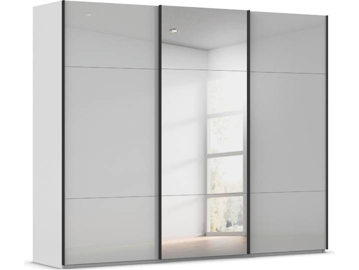 Schwebetürenschrank, 271x223 cm, Holzwerkstoff, Seidengrau, Spiegeltür, Modern, Rauch