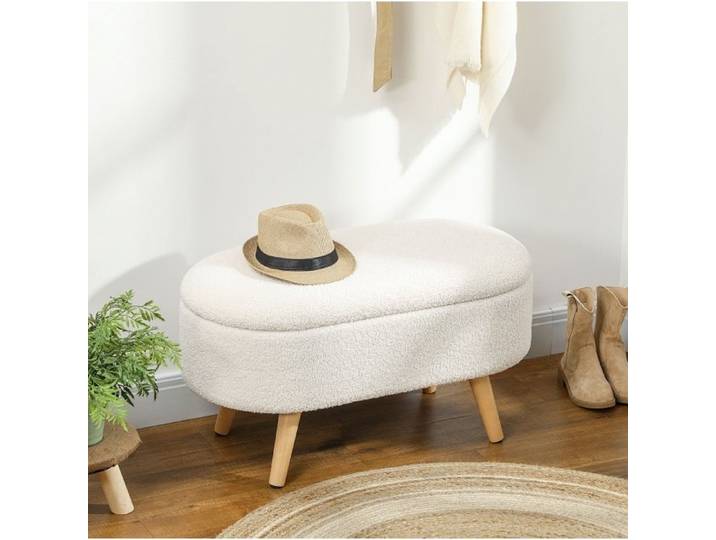 VUENOR Banc coffre 82x41 cm blanc – rangement caché 120 kg