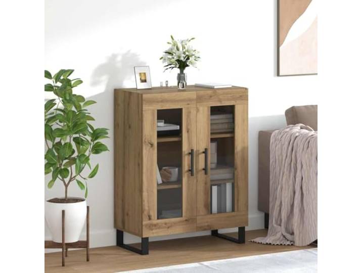RJPLMFV Anrichte Eiche 69,5 x 34 x 90 cm Holzwerkstoff, Aufbewahrung mit mehreren Fächern, freistehend, einfache Montage, modernes Wohnzimmer