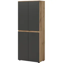 MEHRZWECKSCHRANK grau, Evoke Eiche 70 x 175 cm, Stauraumschrank 4-türig mit 9 Fächern