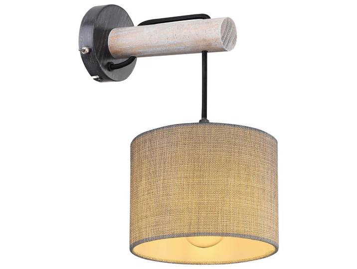 Globo Wandleuchte Roger, Grau, Schwarz, Holz, Metall, 25.5x33.5x18 cm, mit Schalter, Lampen & Leuchten, Innenbeleuchtung, Wandleuchten, Wandlampen mit Schalter