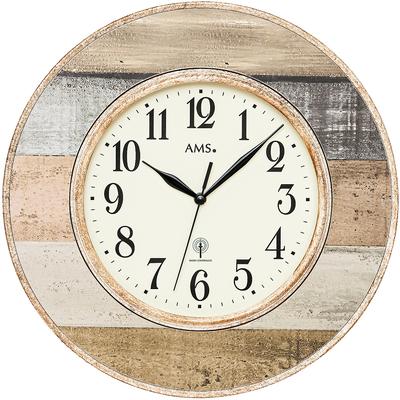 Funkwanduhr AMS "F5975", braun, Wanduhren, Ø 35cm, Quarzuhr,Wohnzimmer,Esszimmer,Küche,Arbeitszimmer,Büro, Flur