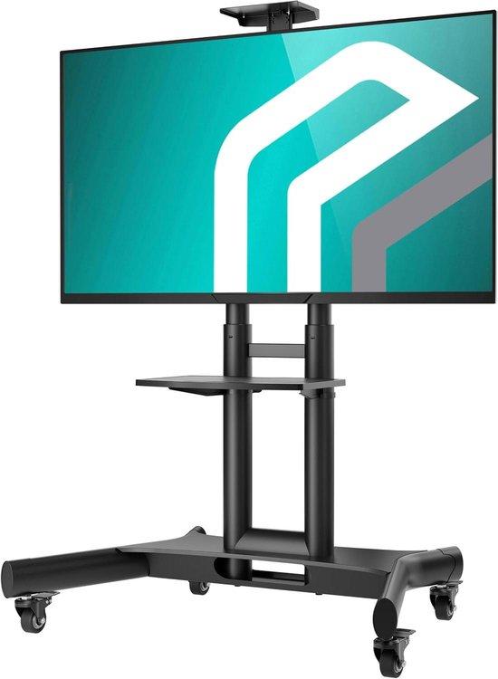 Mobiler TV-Ständer - TV-Wagen - Flexibler Bildschirmhalter - Inklusive Ablagefläche - Für Bildschirme von 40-70 Zoll - Schwarz