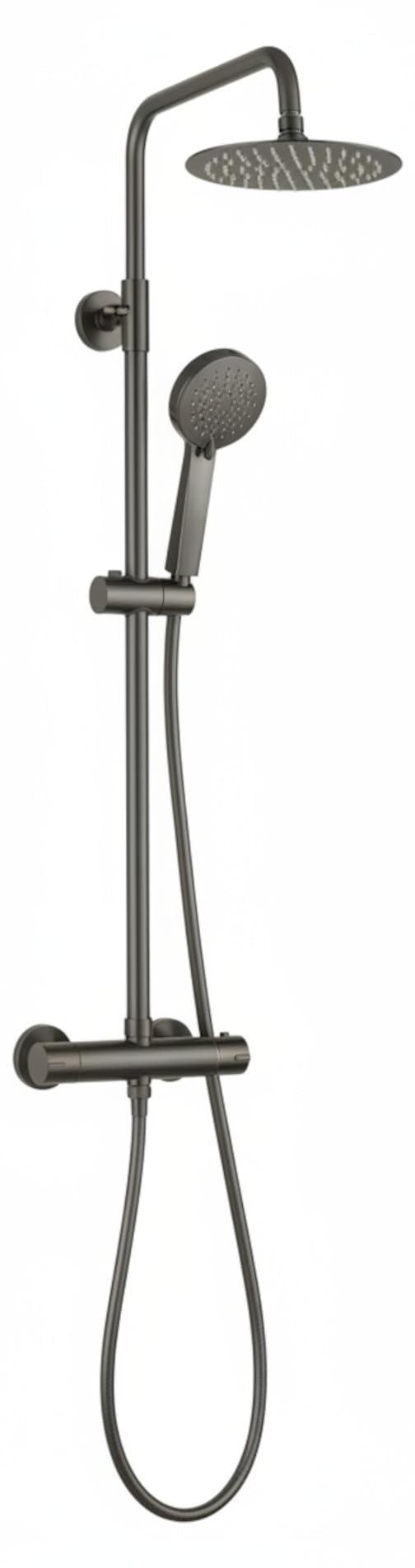 Thermostat-Duscharmatur, Messing, gunmetal schwarz, 2 Brausen, 90 cm
