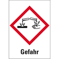 König Werbeanlagen Dreifke® Aufkleber I Gefahrensymbol Ätzwirkung GHS 05, Gefahr, Folie, 52x74mm, GHS-Verordnung