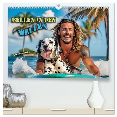 Bellen in den Wellen - Badespaß mit Hund (hochwertiger Premium Wandkalender 2027 DIN A2 quer), Kunstdruck in Hochglanz