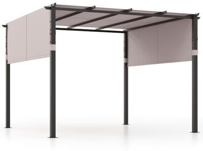 Costway 10 x 10 ft Flat Top Pergola with Retractable Canopy for Garden Pool Porch and Backyard-Gray